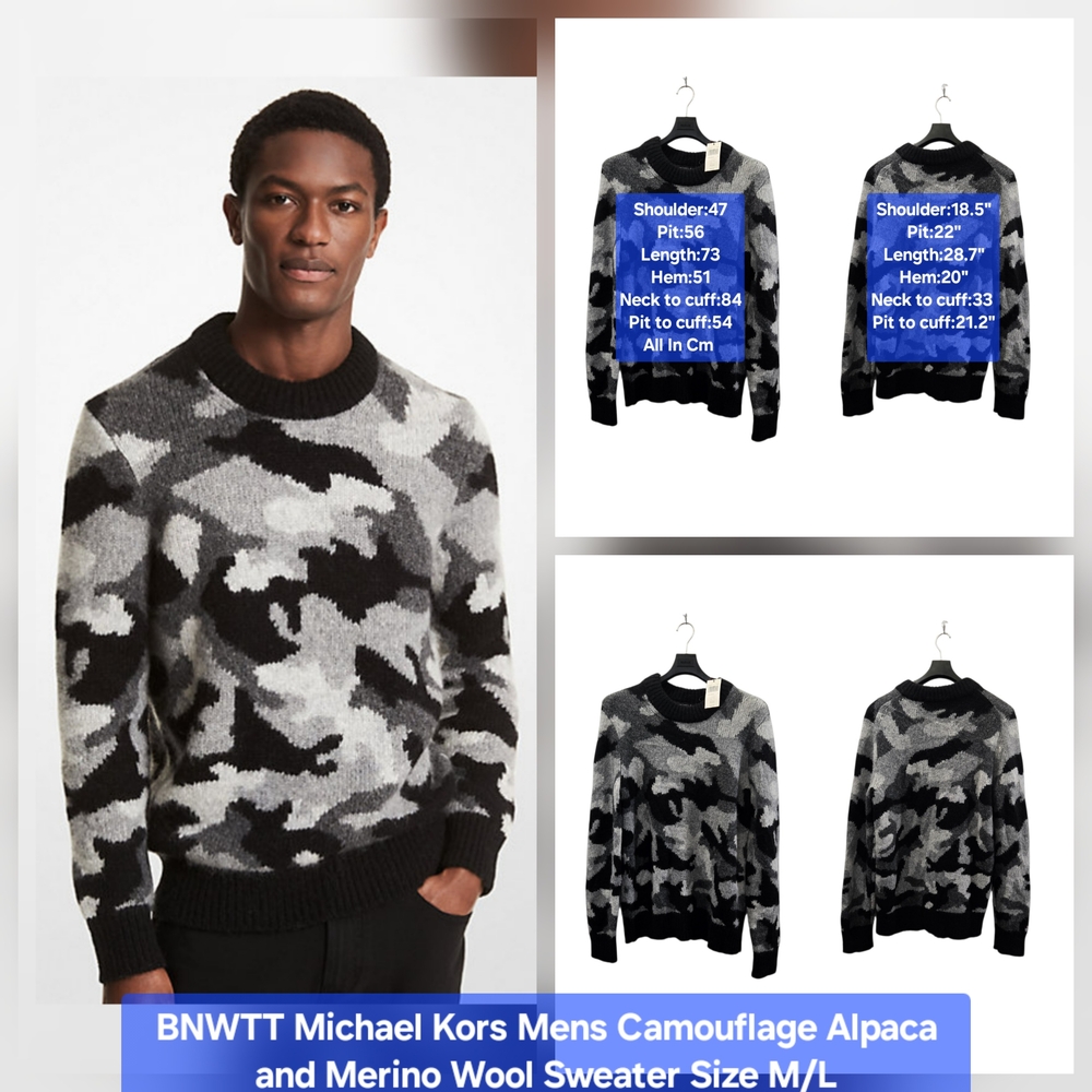 BNWTT Michael Kors Men Alpaca & Wool-Blend Camouflage Sweater Size M/L
